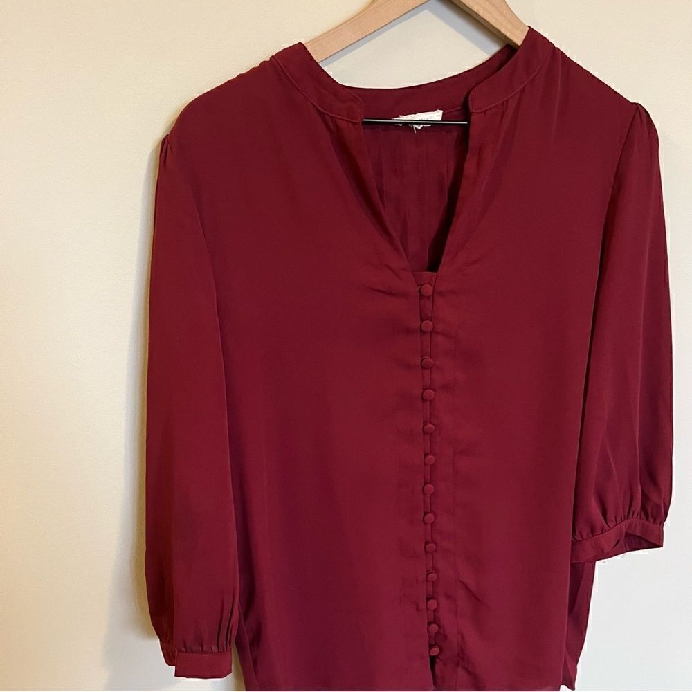 Everly Merlot button front blouse - Picture 2 of 10